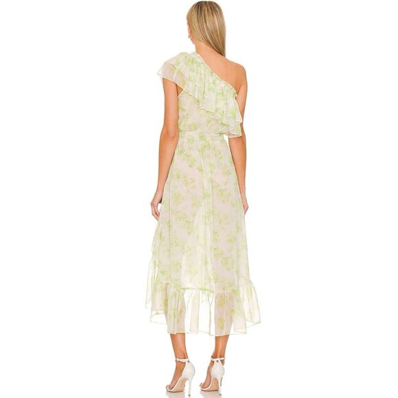 MISA LOS ANGELES Rumi One Shoulder Midi Dress Green White Honeydew Blossom Small - Picture 2 of 12